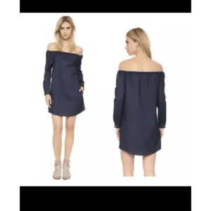 Rag &amp; Bone XS Dark Blue Chambray Denim Off-The-Shoulder Mini Dress