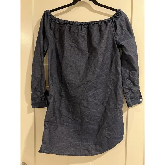 Rag &amp; Bone XS Dark Blue Chambray Denim Off-The-Shoulder Mini Dress