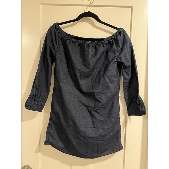 Rag &amp; Bone XS Dark Blue Chambray Denim Off-The-Shoulder Mini Dress