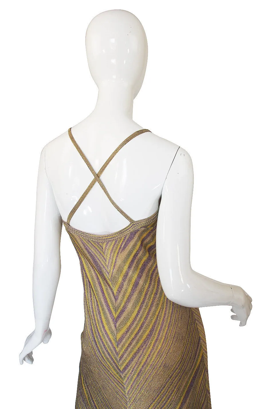 Recent Missoni Gold Chevron Pattern Knit Halter Summer Dress