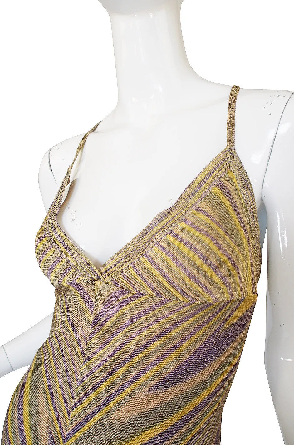Recent Missoni Gold Chevron Pattern Knit Halter Summer Dress