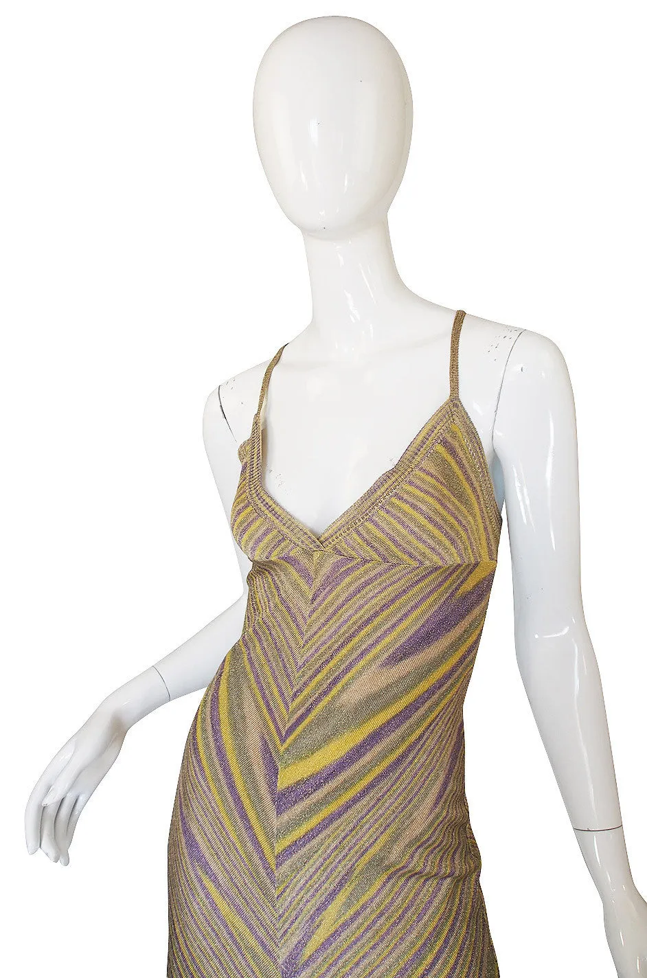 Recent Missoni Gold Chevron Pattern Knit Halter Summer Dress