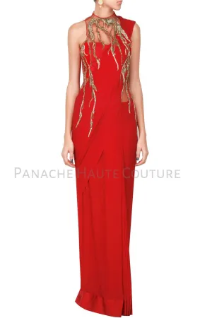 Red Color Designer Saree Gown Online