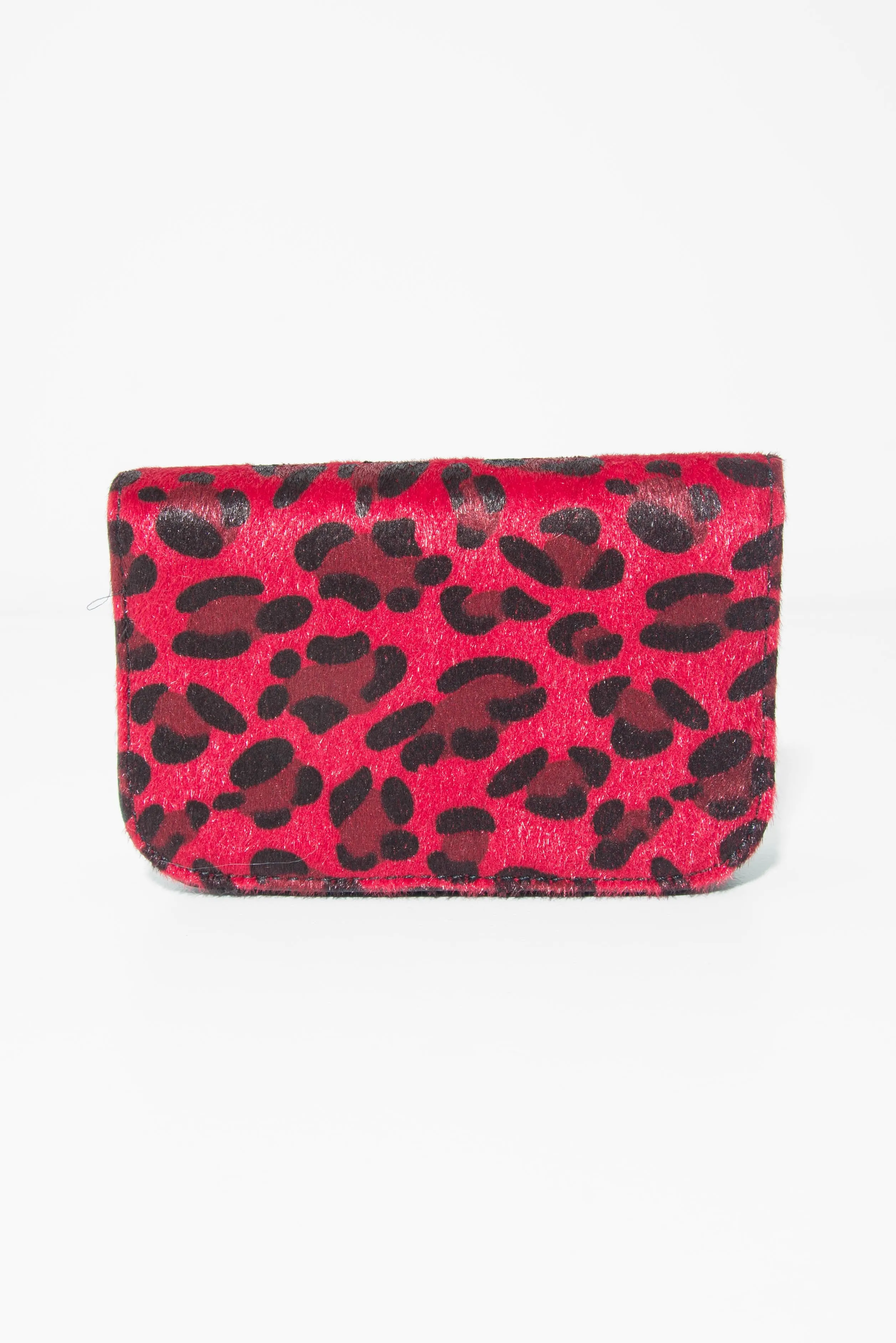 Red Leopard Faux Pony Hair Belt Bag - Melva