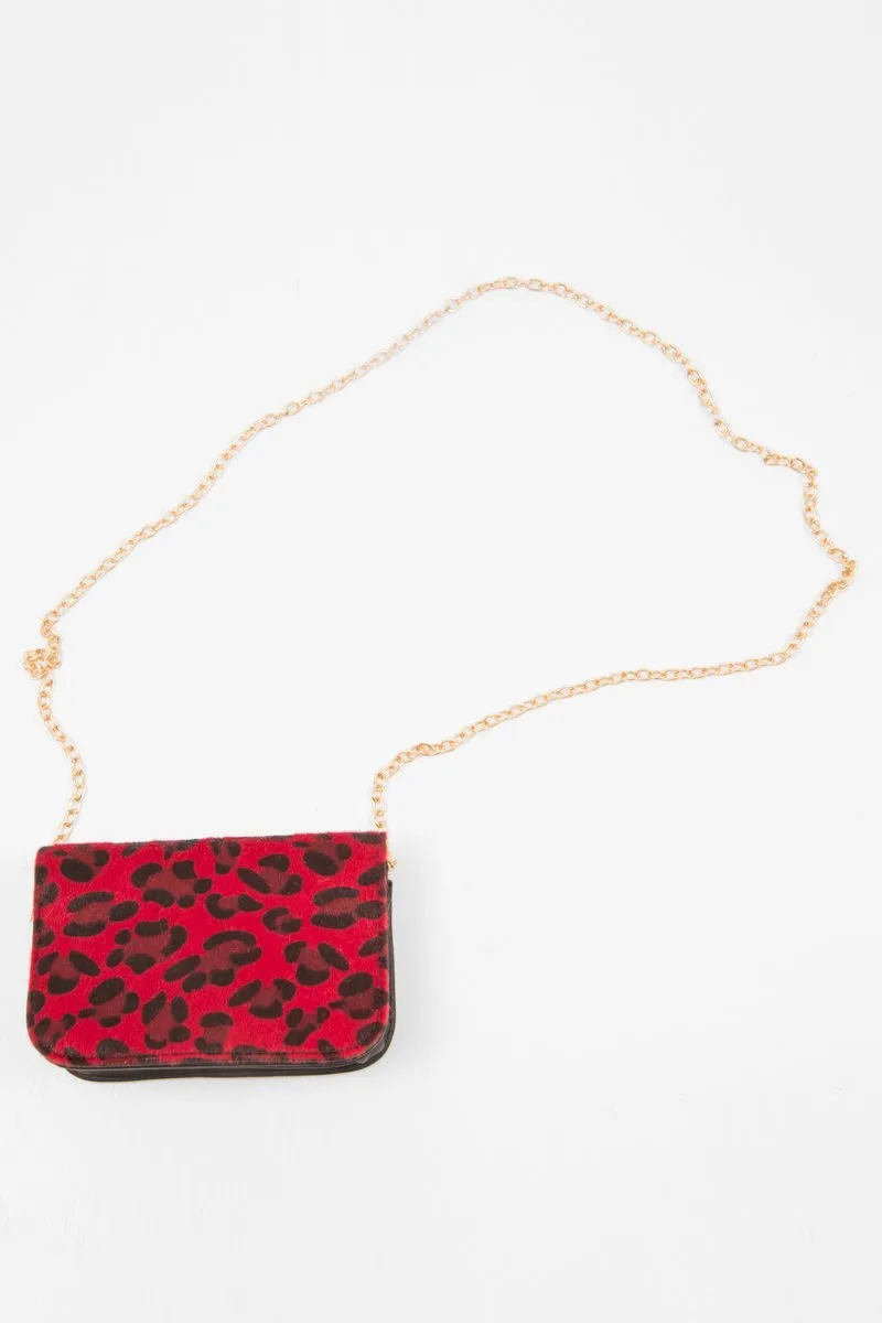 Red Leopard Faux Pony Hair Belt Bag - Melva