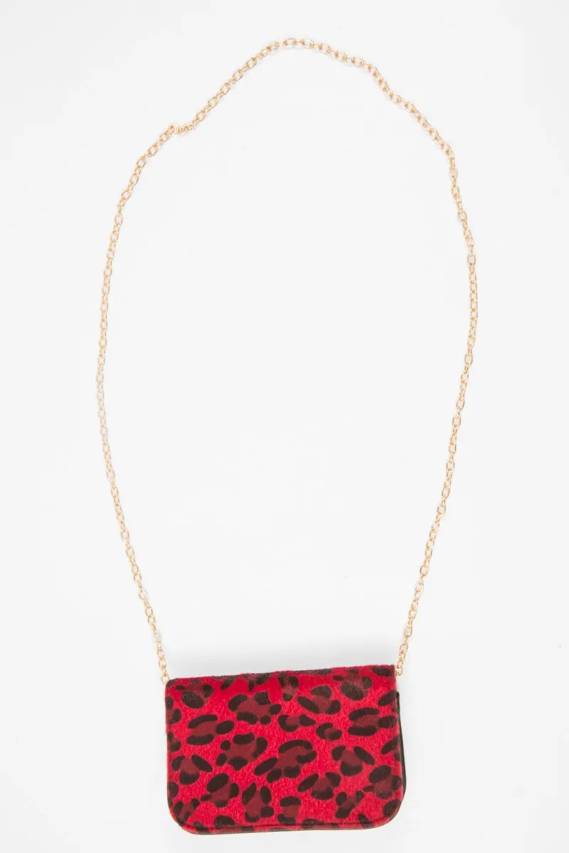 Red Leopard Faux Pony Hair Belt Bag - Melva