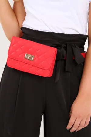 Red PU Buckle Bum Bag Belt - Luva