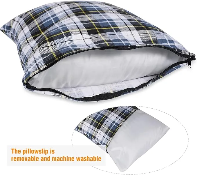 REDCAMP Small Camping Pillow Lightweight and Compressible, Flannel Travel Pillow with Removable Pillow Cover (Square Blue and Grey)