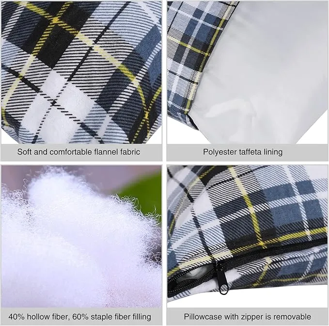 REDCAMP Small Camping Pillow Lightweight and Compressible, Flannel Travel Pillow with Removable Pillow Cover (Square Blue and Grey)