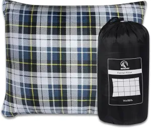 REDCAMP Small Camping Pillow Lightweight and Compressible, Flannel Travel Pillow with Removable Pillow Cover (Square Blue and Grey)