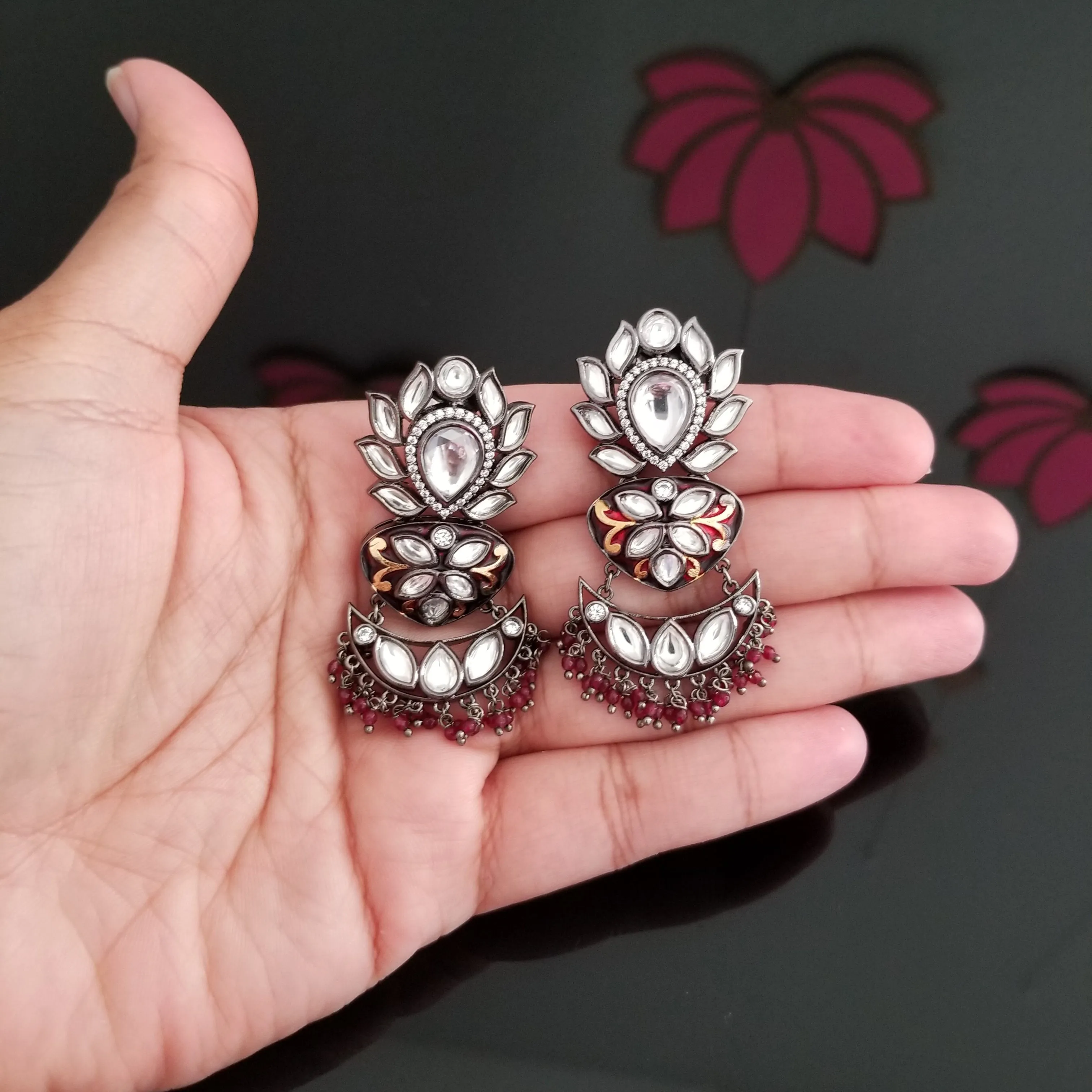 Reserved For Dharmishta Vekariya Foil Kundan Meenakari Hangings 1702