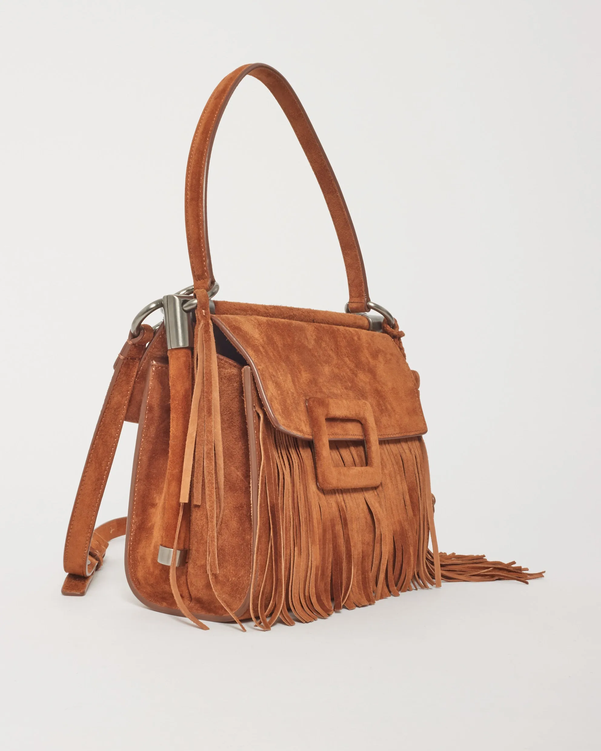 Roger Vivier Camel Suede Fringe Crossbody Bag