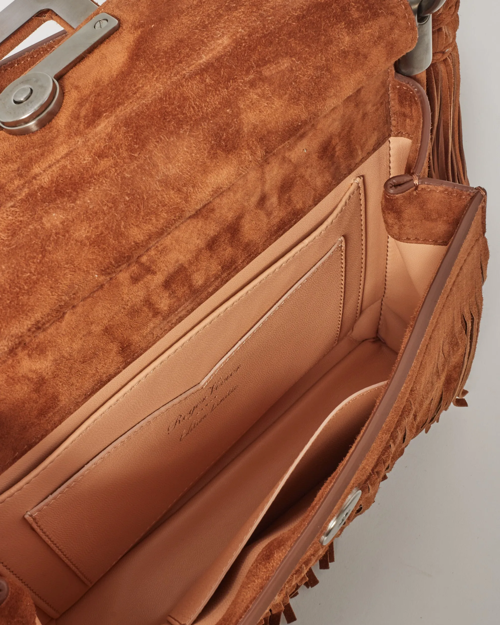 Roger Vivier Camel Suede Fringe Crossbody Bag