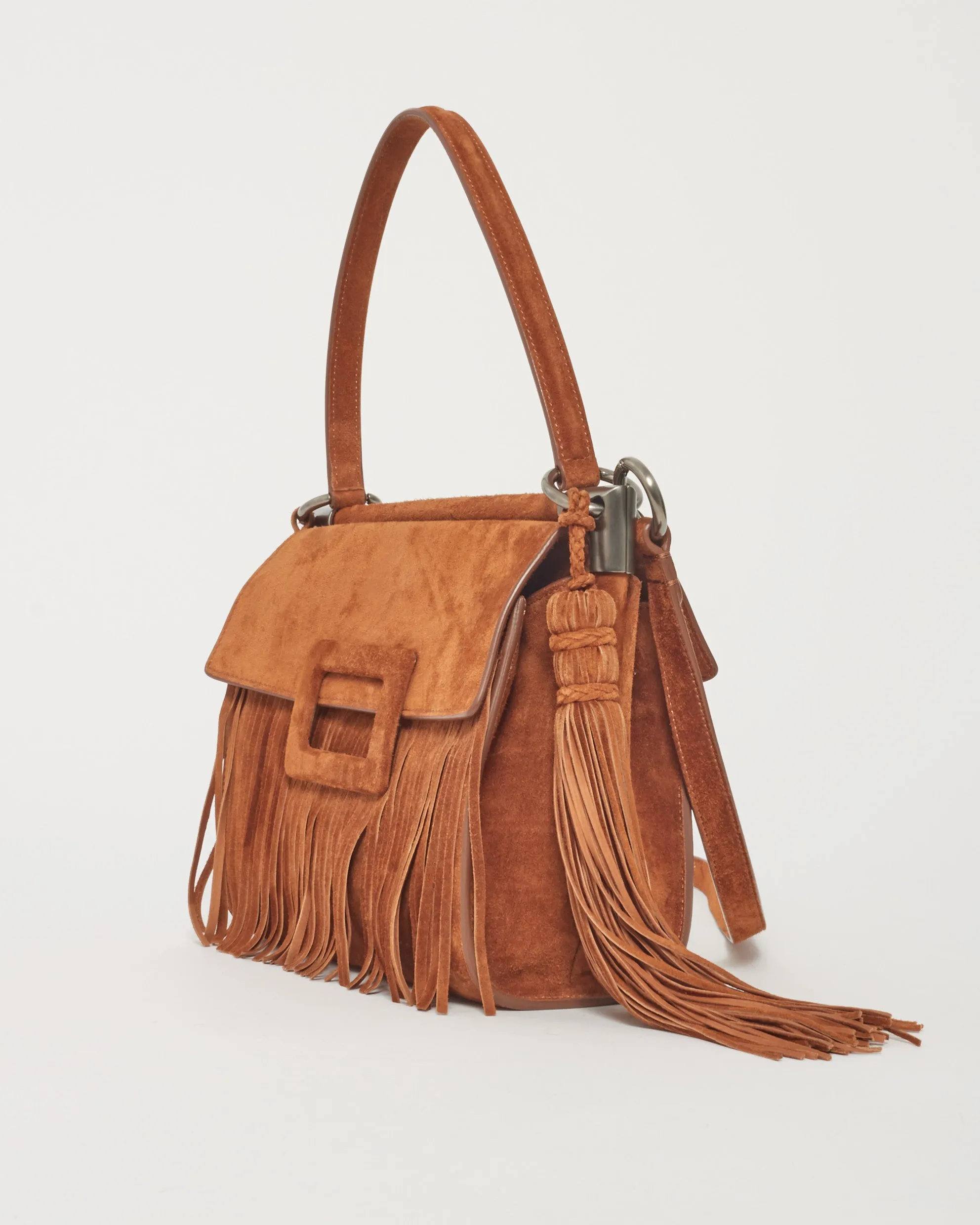 Roger Vivier Camel Suede Fringe Crossbody Bag