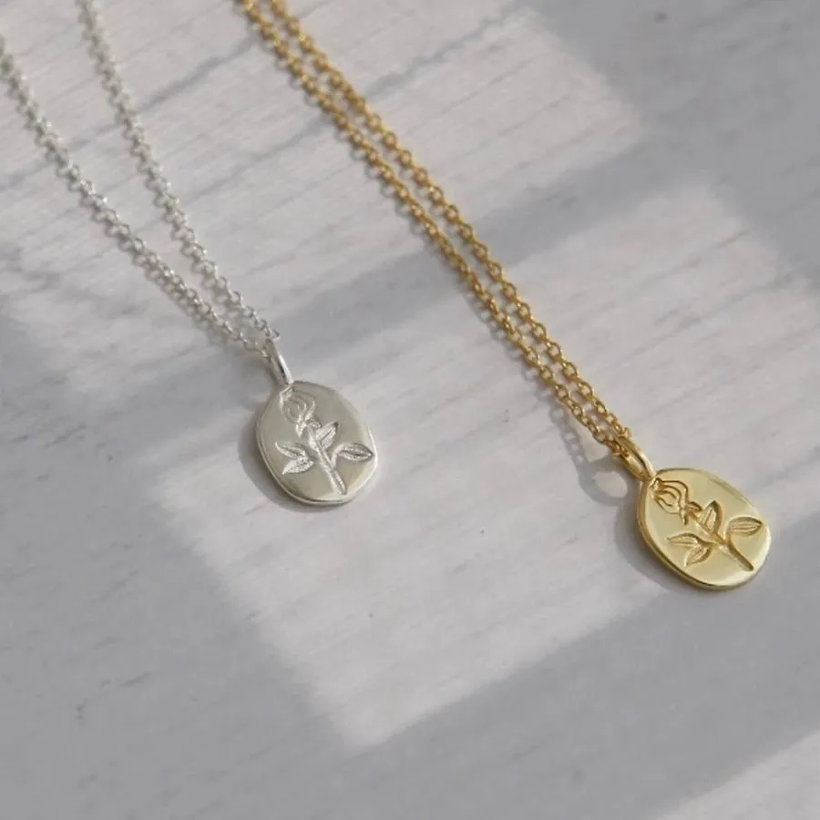 Rose Coin Necklace (Solid Silver) - Vicky