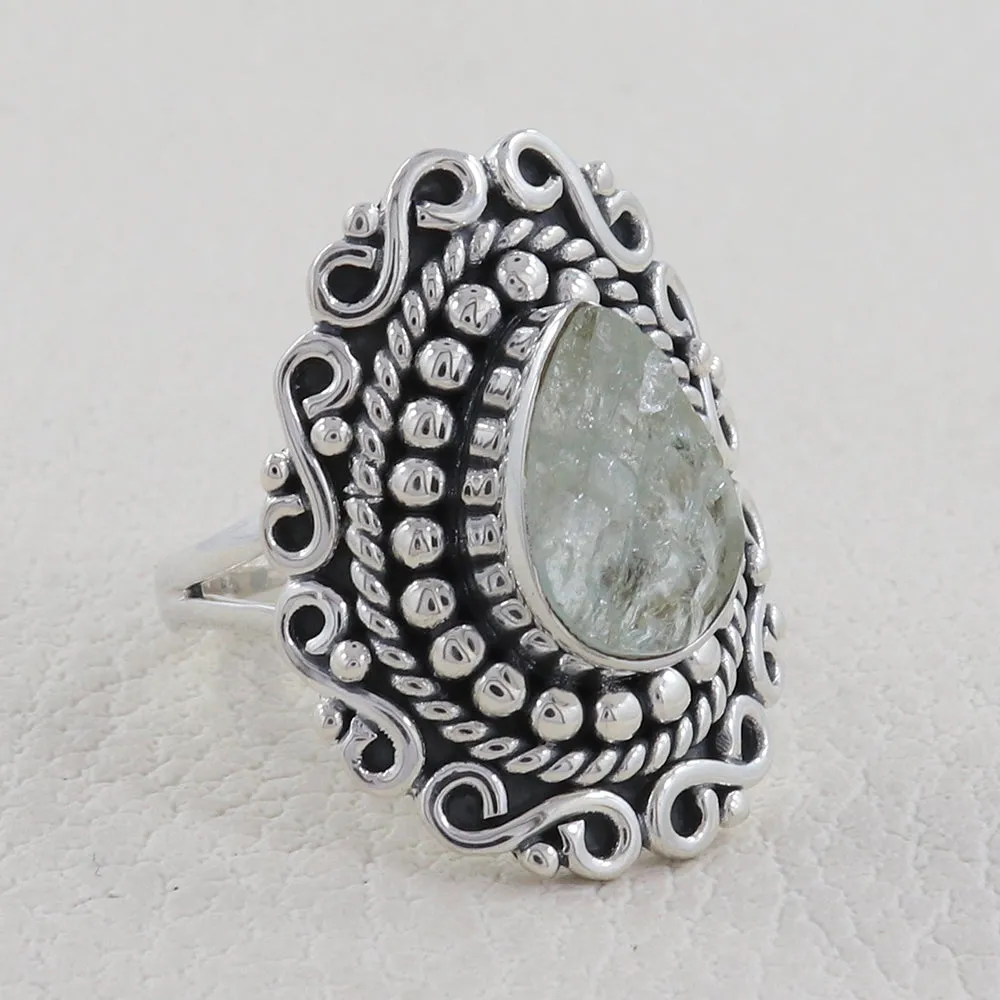 Rough Aquamarine Designer Silver Ring