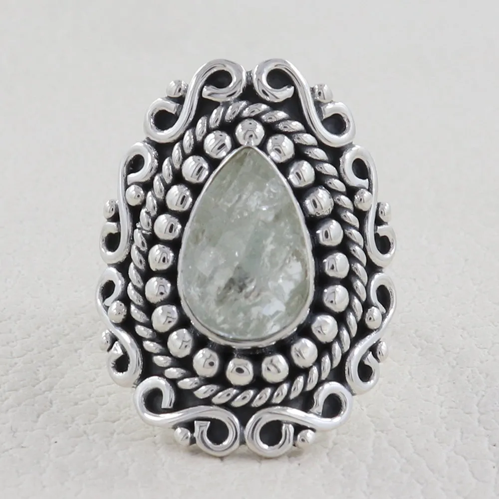 Rough Aquamarine Designer Silver Ring