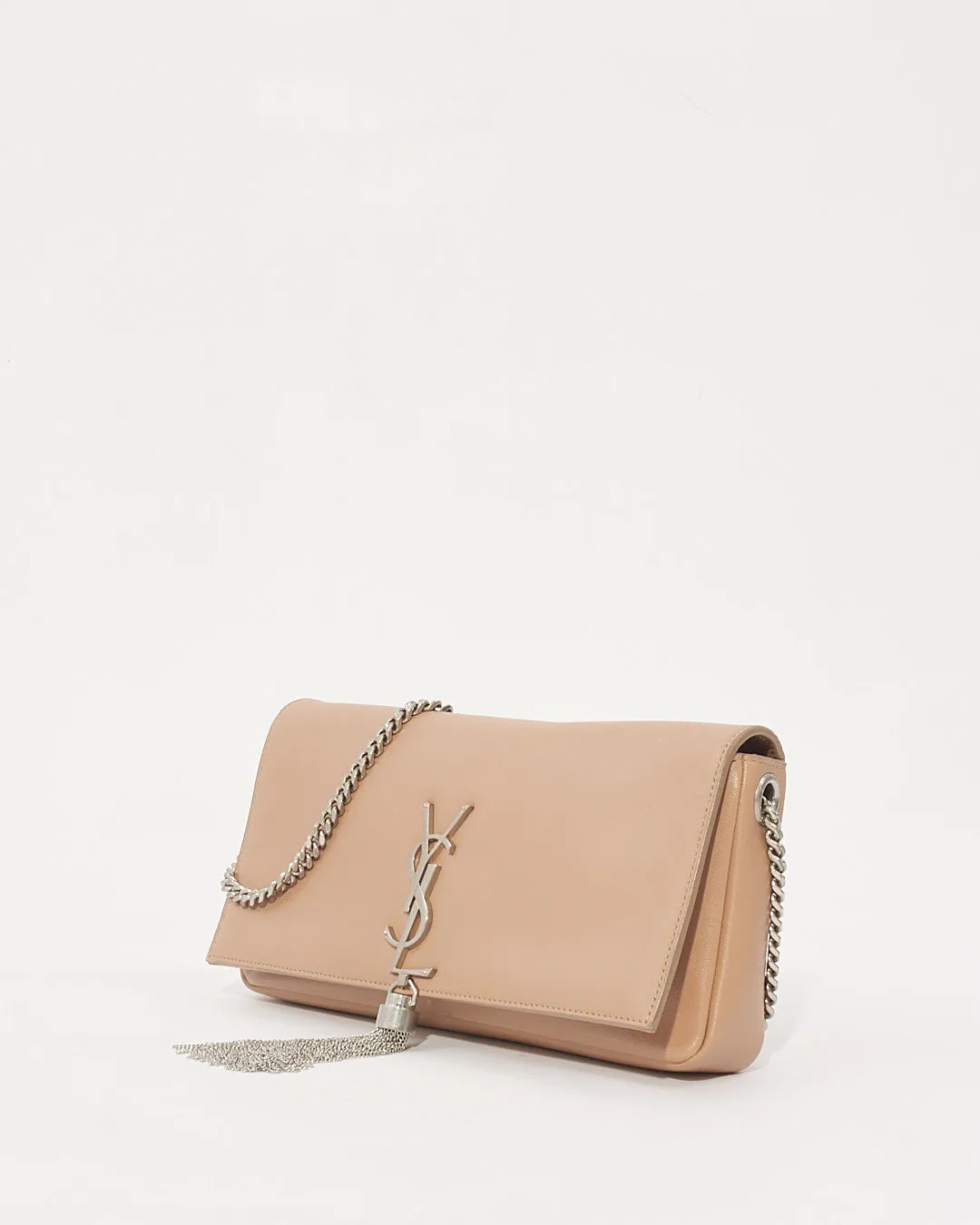 Saint Laurent Beige Tassel Clutch Bag SHW