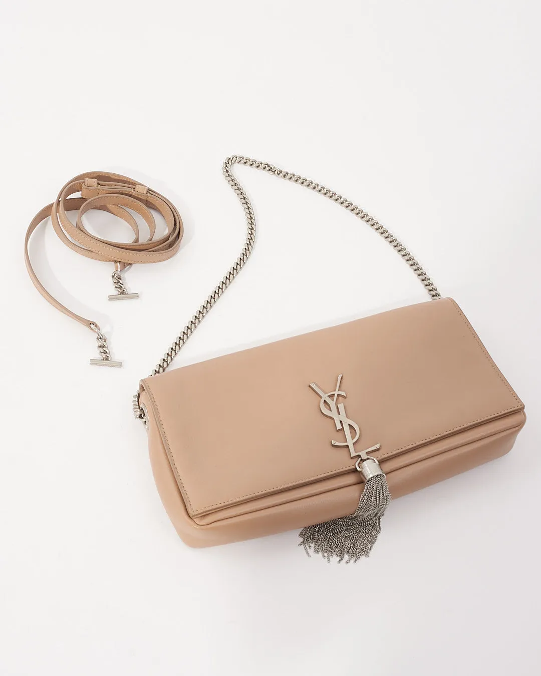Saint Laurent Beige Tassel Clutch Bag SHW