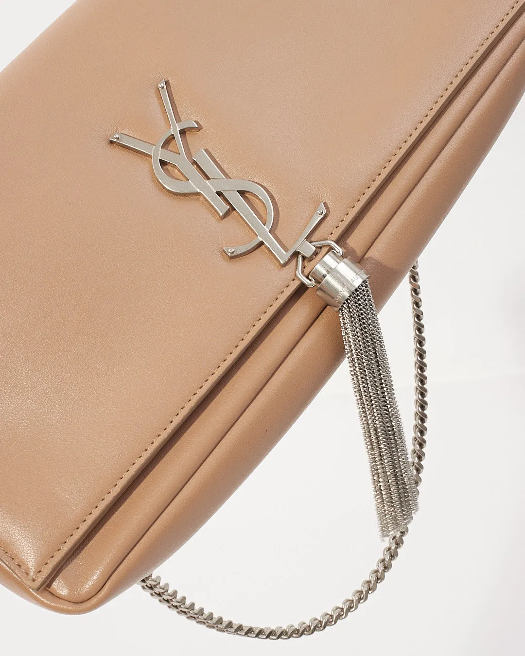 Saint Laurent Beige Tassel Clutch Bag SHW