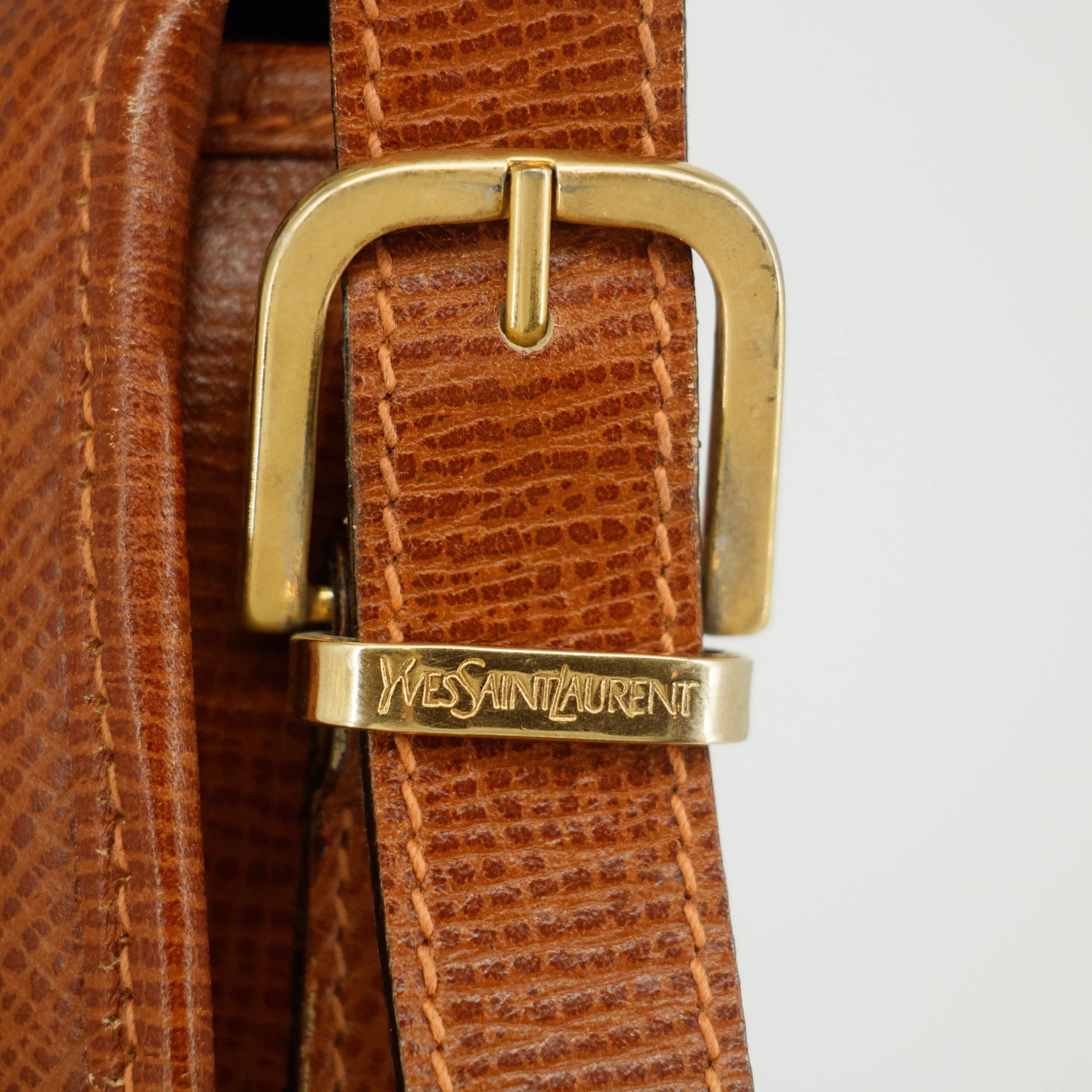 Saint Laurent YSL Brown Grained Leather Crossbody Bag #3235