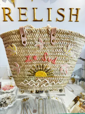 SALE Levanto Pink Embroidered Wicker Basket
