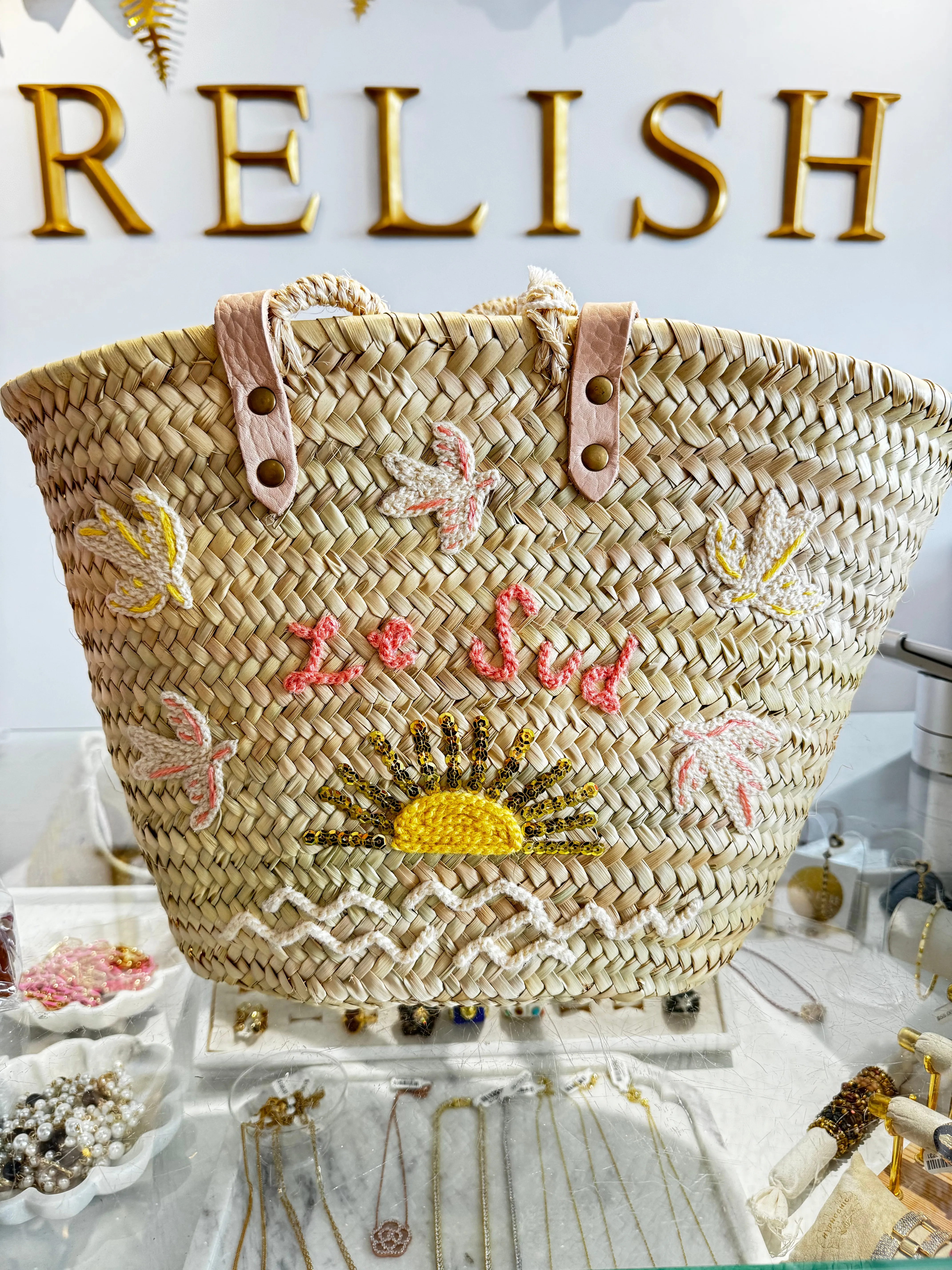SALE Levanto Pink Embroidered Wicker Basket