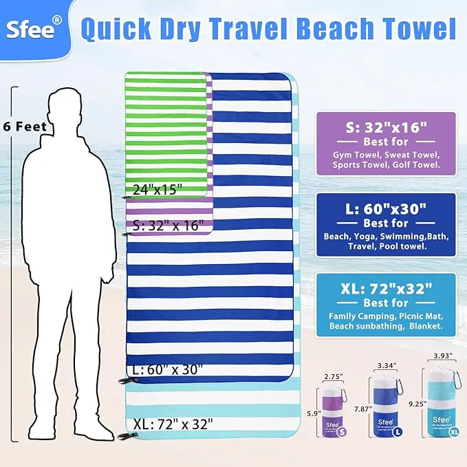 Sfee 2 in 1 Microfiber Beach Towel, Quick Dry Towel Camping Towel Travel Towel Super Absorbent Compact Lightweight Sports Towel Gym Towel Set for Beach, Gym, Hiking, Pool, Backpacking, Bath, Yoga