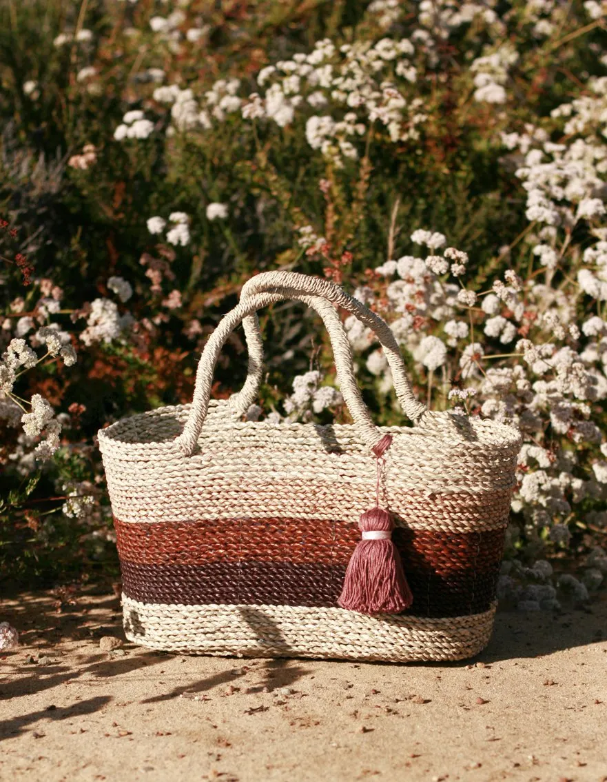 Shabba Pandan Straw Tote Bag, in Earthy Brown & Tan