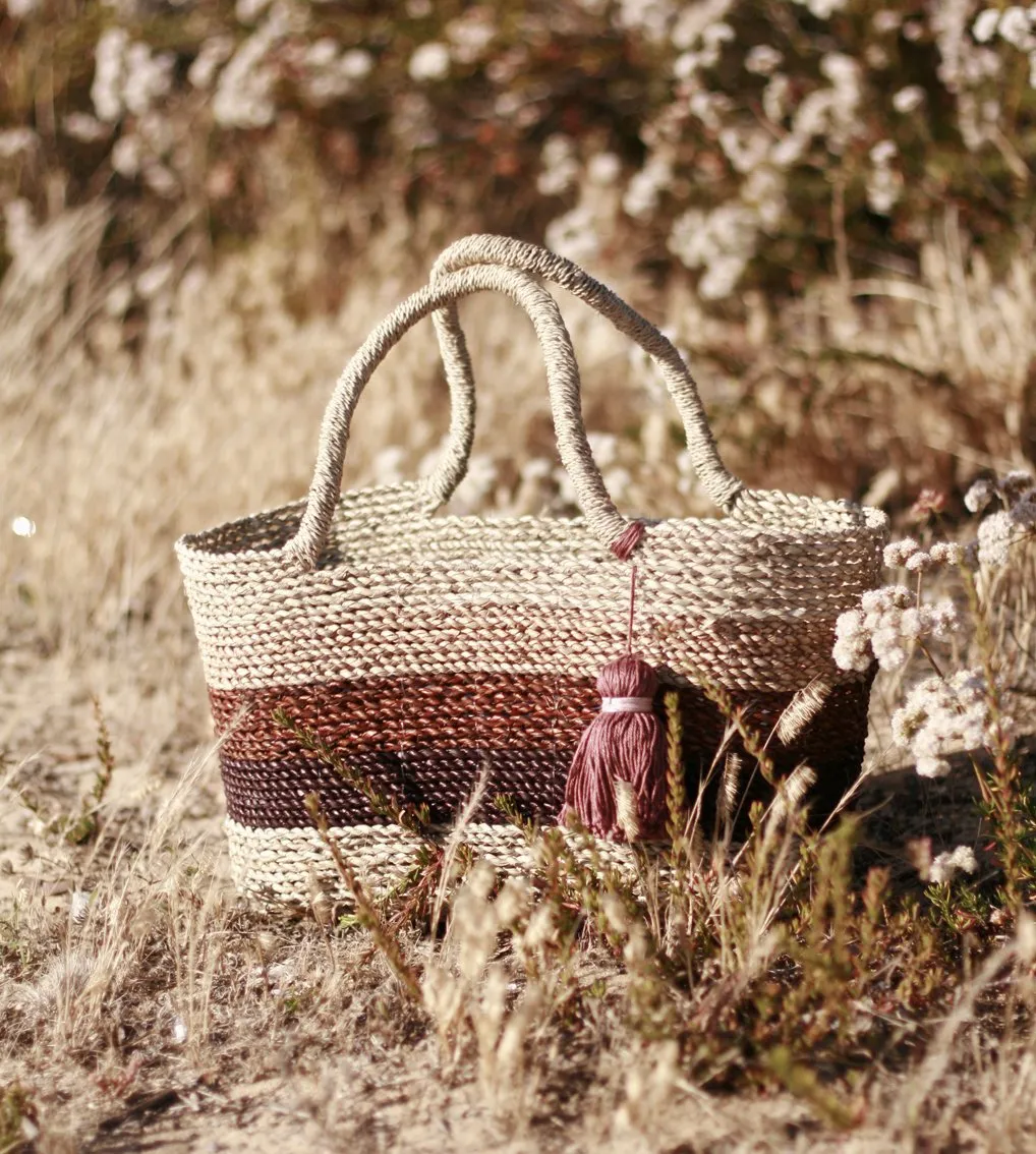 Shabba Pandan Straw Tote Bag, in Earthy Brown & Tan