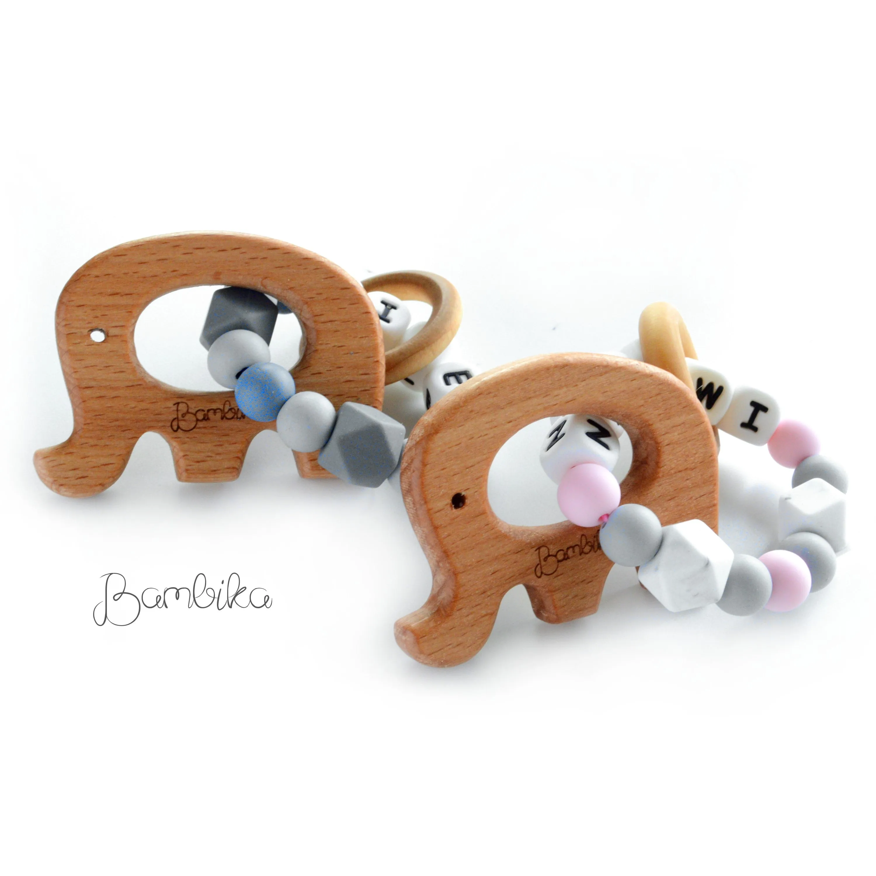 Silicone Ring Rattle | Personalized | Elephants