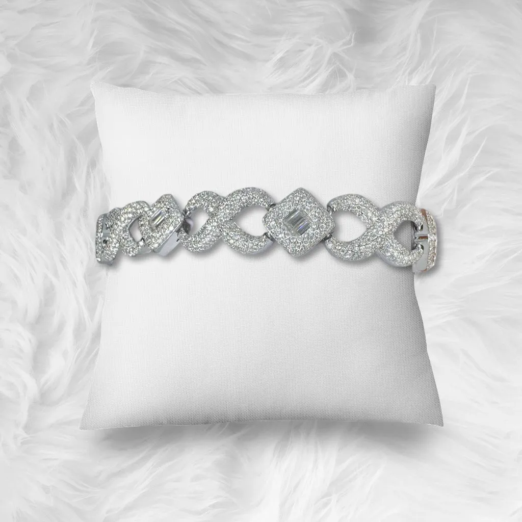 Silver Moissanite Baguette Diamond Designer Infinity Bracelet