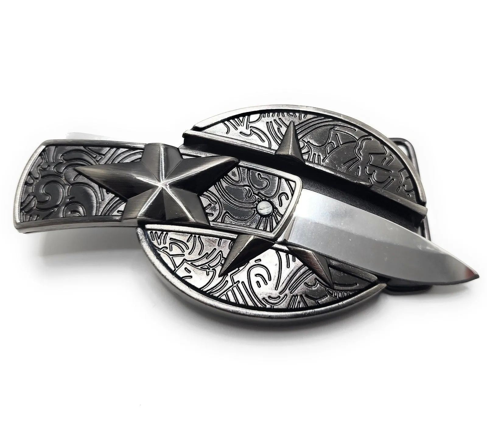 Silver Star Folding Knife Belt Buckle