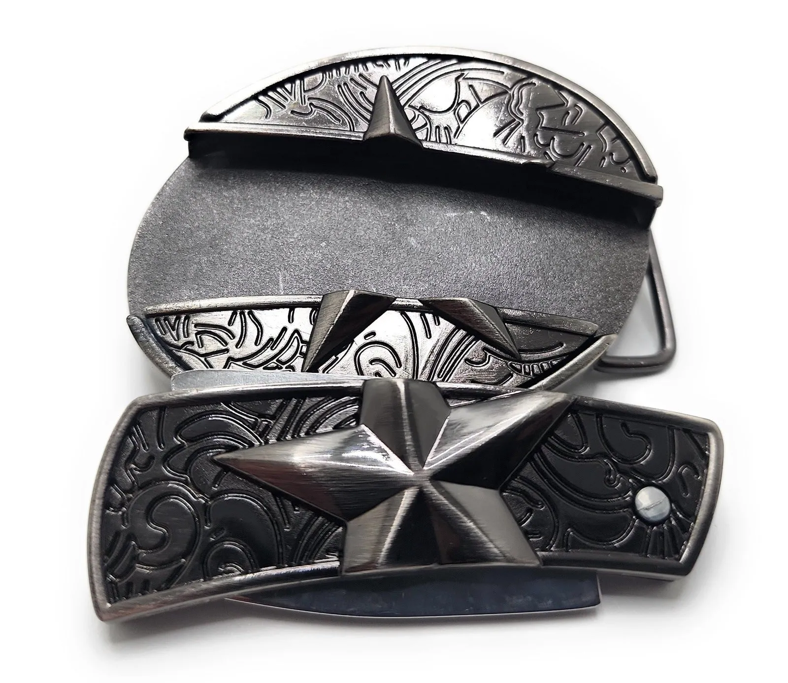 Silver Star Folding Knife Belt Buckle