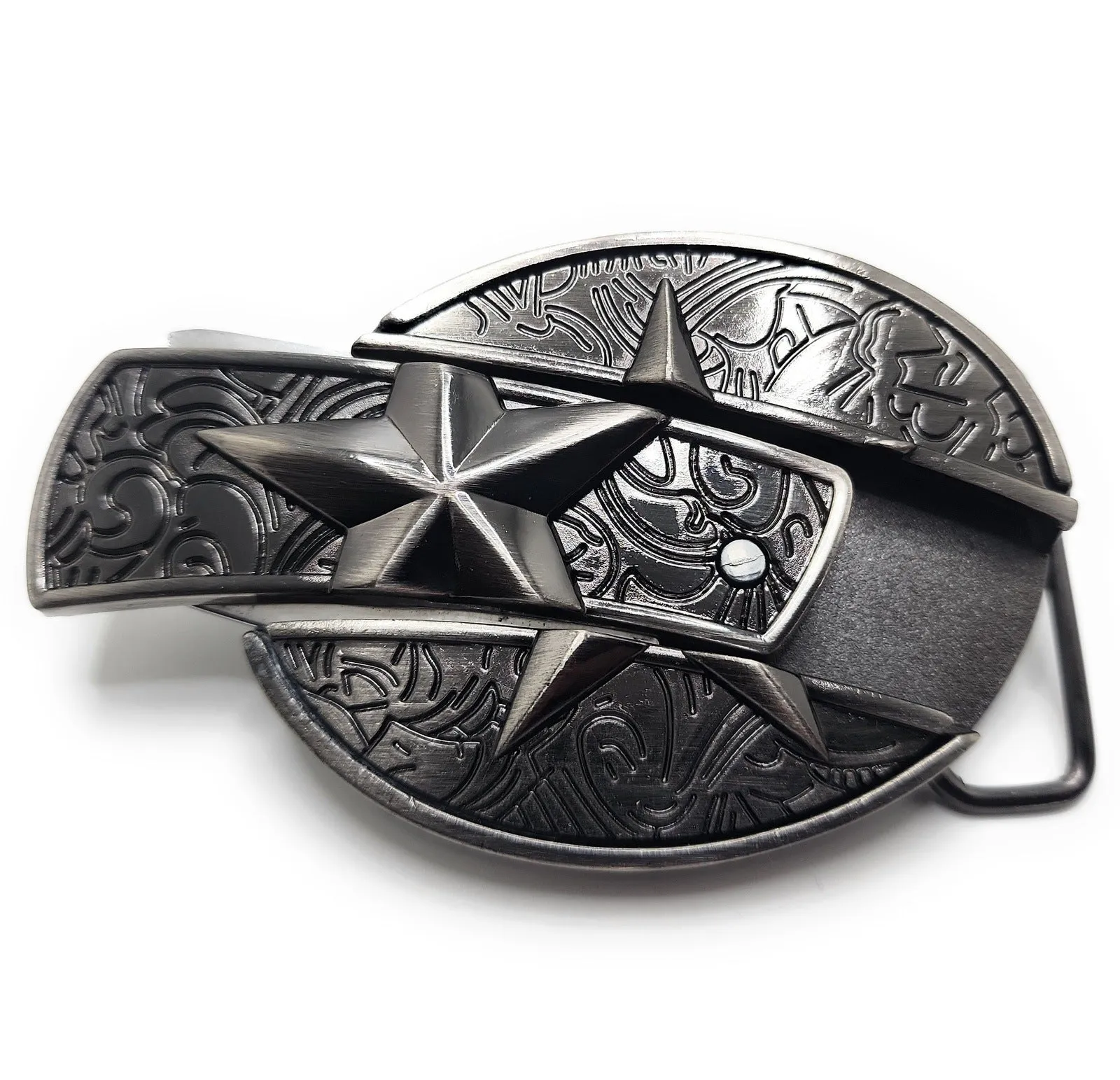 Silver Star Folding Knife Belt Buckle