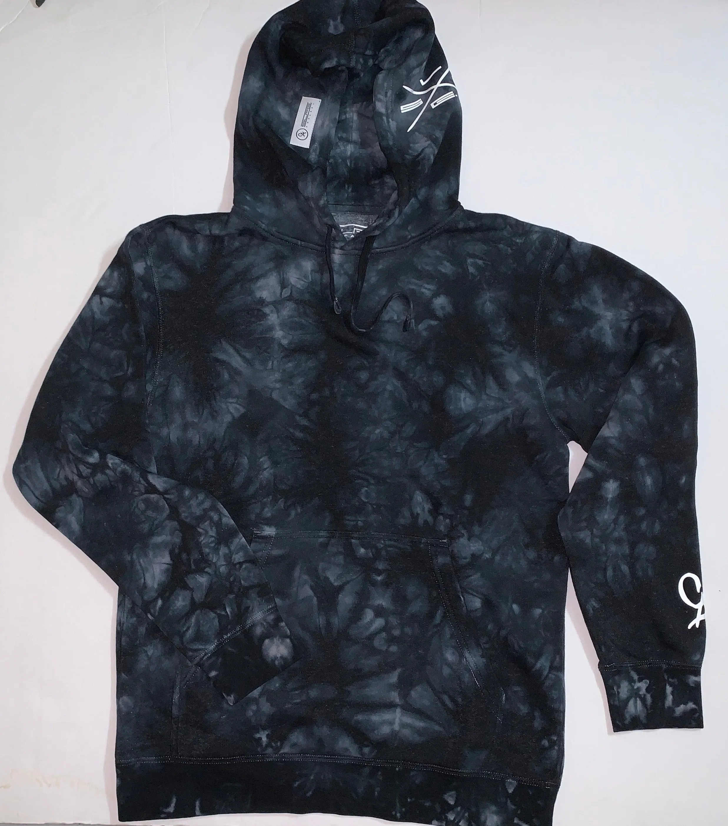 SLFE. (CA) BLACK Mid-weight Tie Dye Hooded Pullover (unisex)