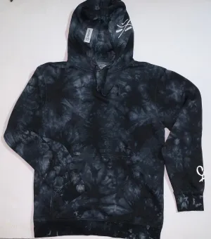 SLFE. (CA) BLACK Mid-weight Tie Dye Hooded Pullover (unisex)
