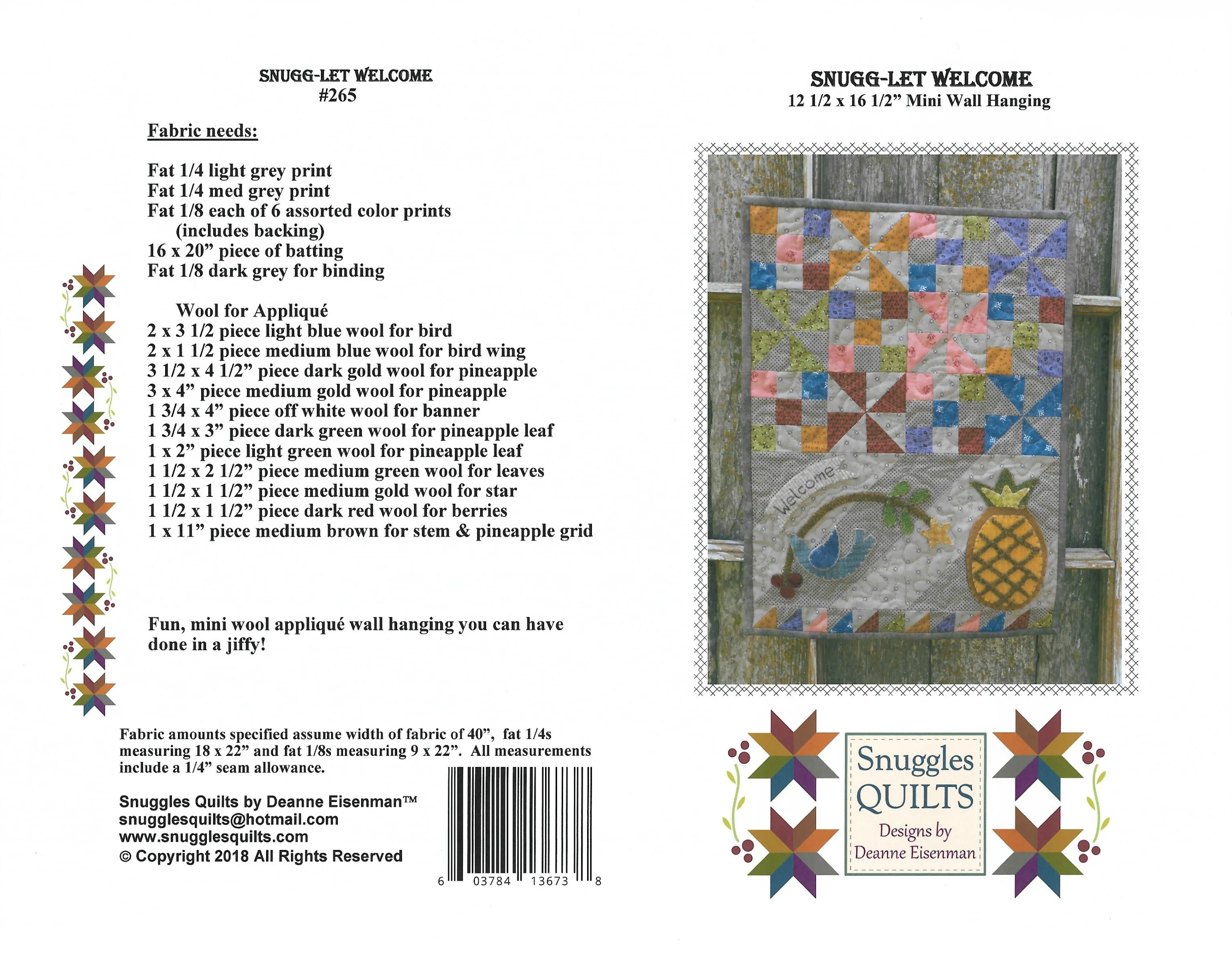 Snugg-let Welcome - Mini Wool Applique Pattern