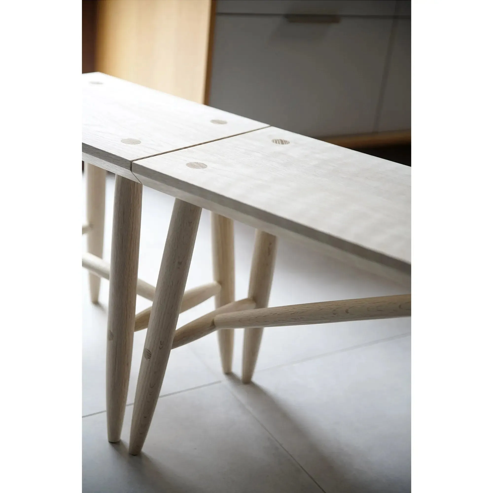 Solid Bleached Oak Bench with Stool