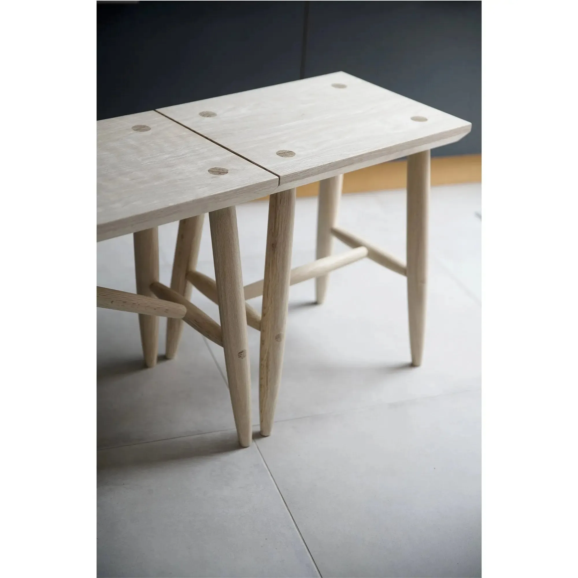 Solid Bleached Oak Bench with Stool