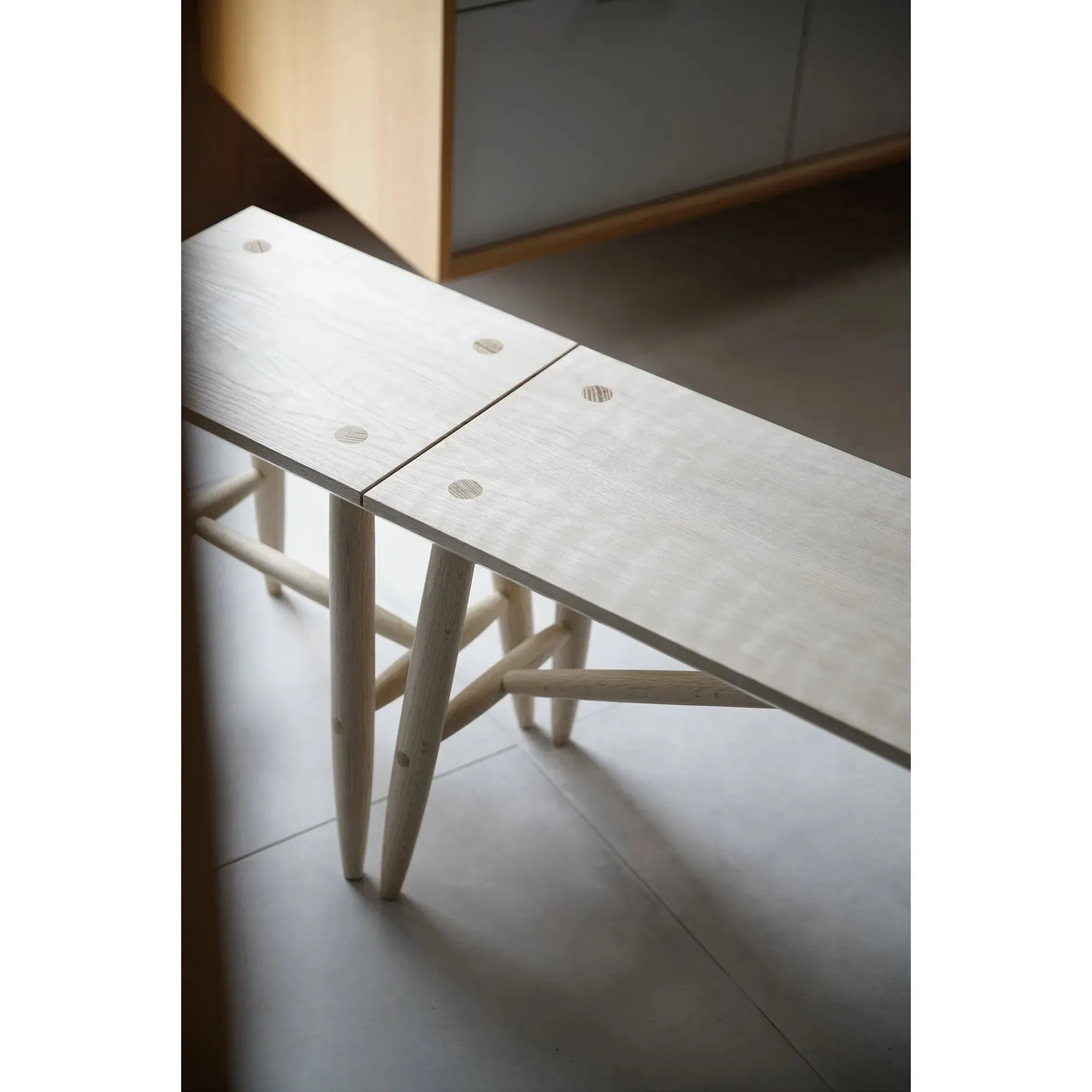 Solid Bleached Oak Bench with Stool