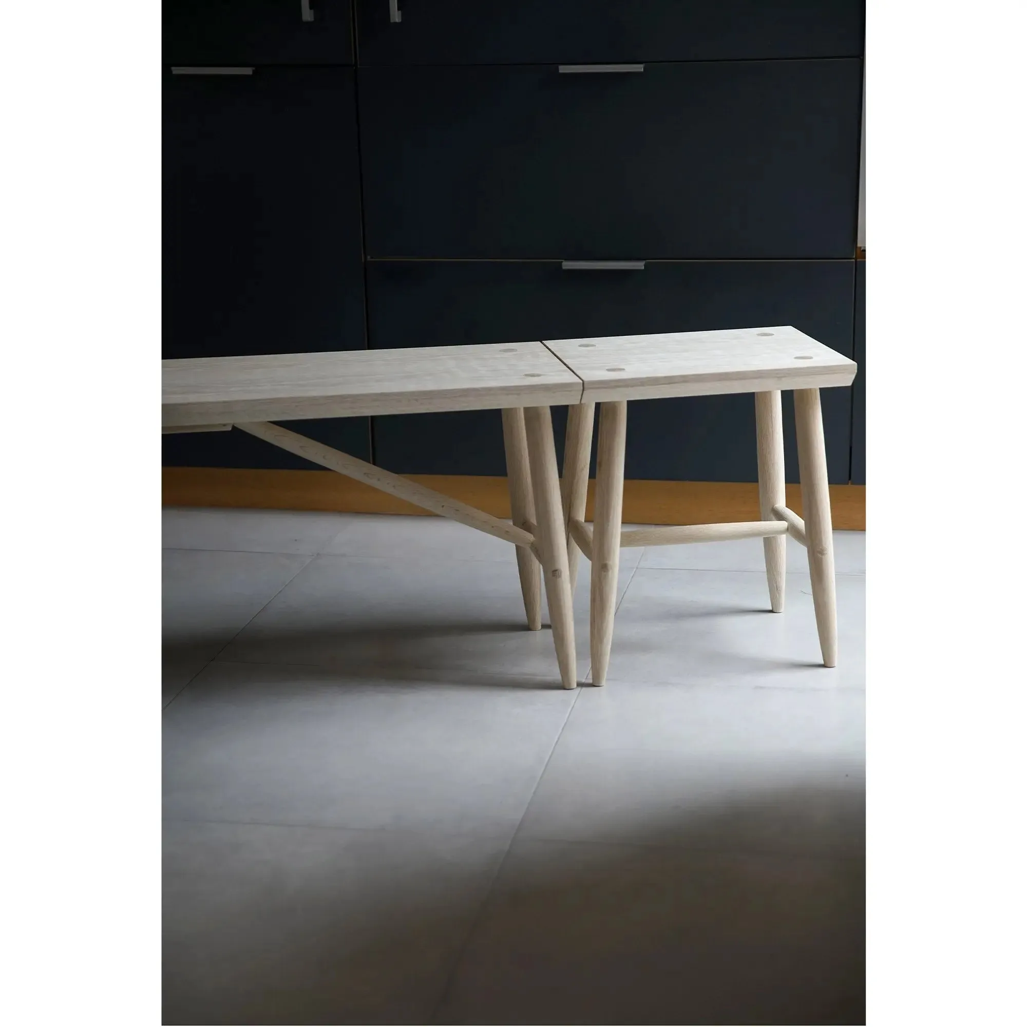 Solid Bleached Oak Bench with Stool