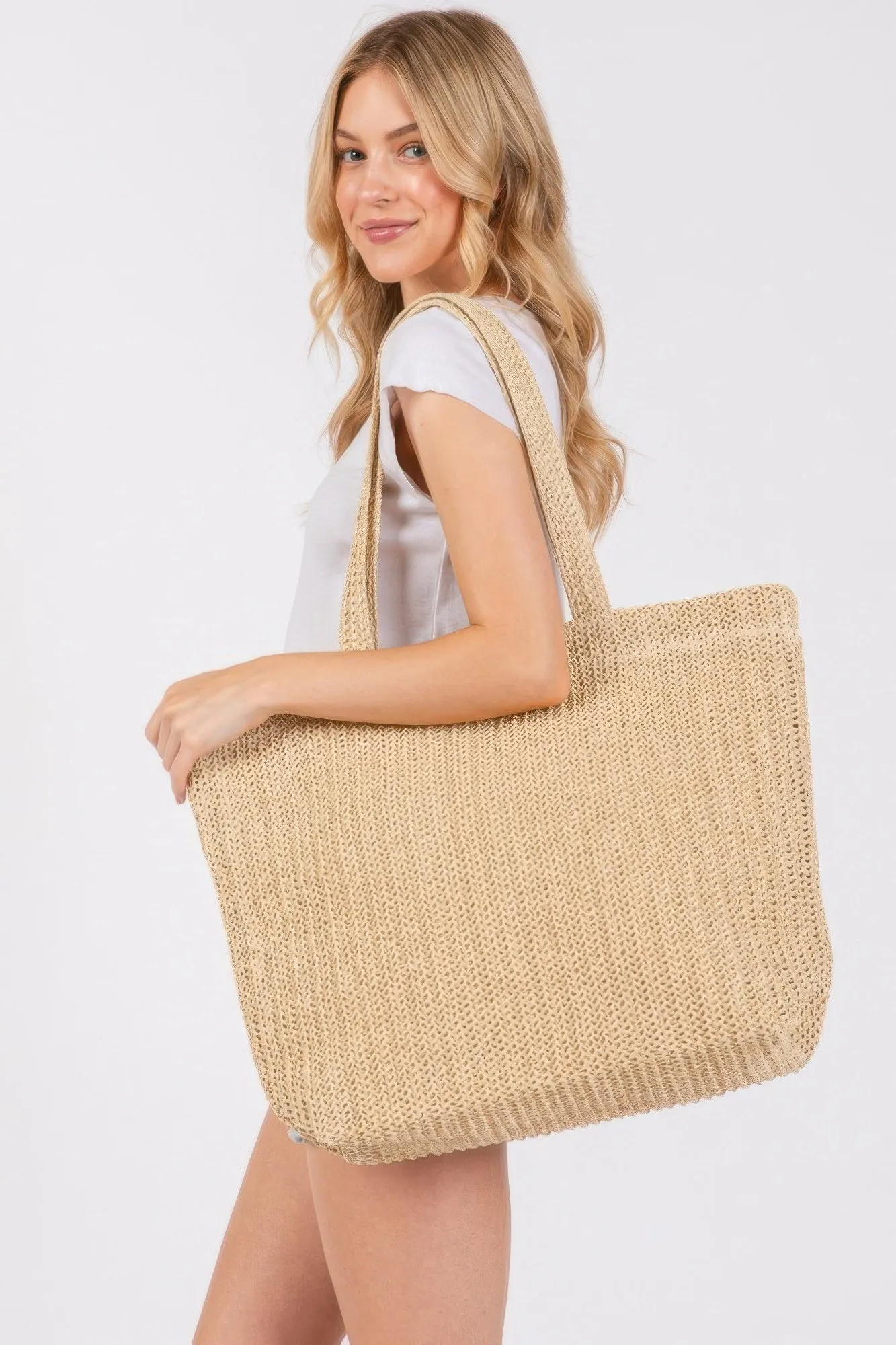 Solid Crochet Straw Bag