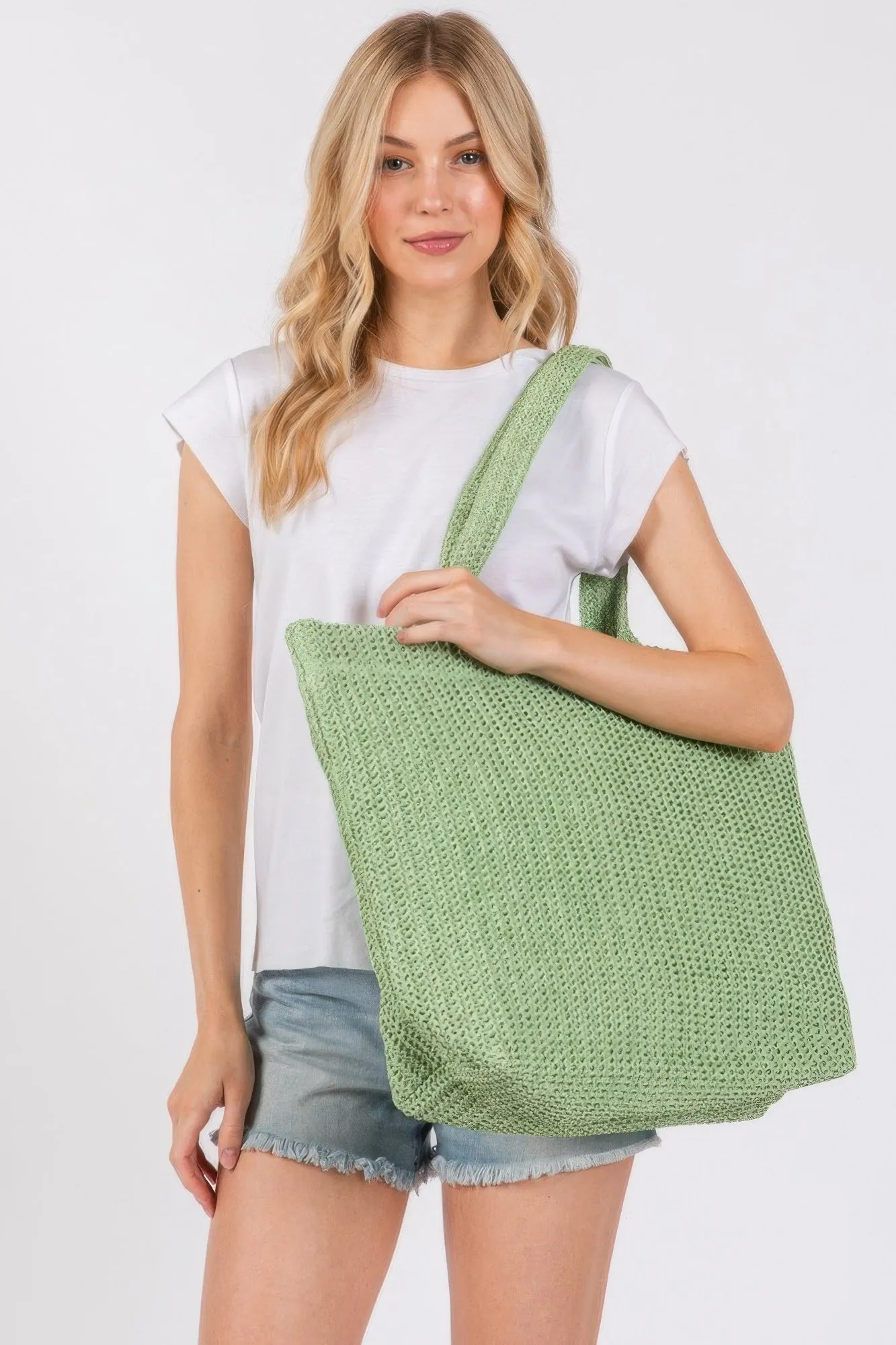 Solid Crochet Straw Bag