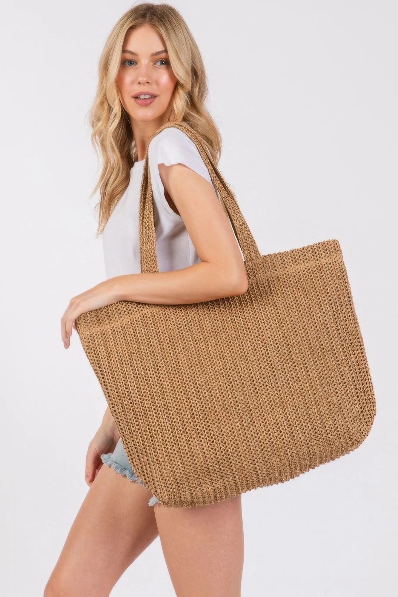 Solid Crochet Straw Bag