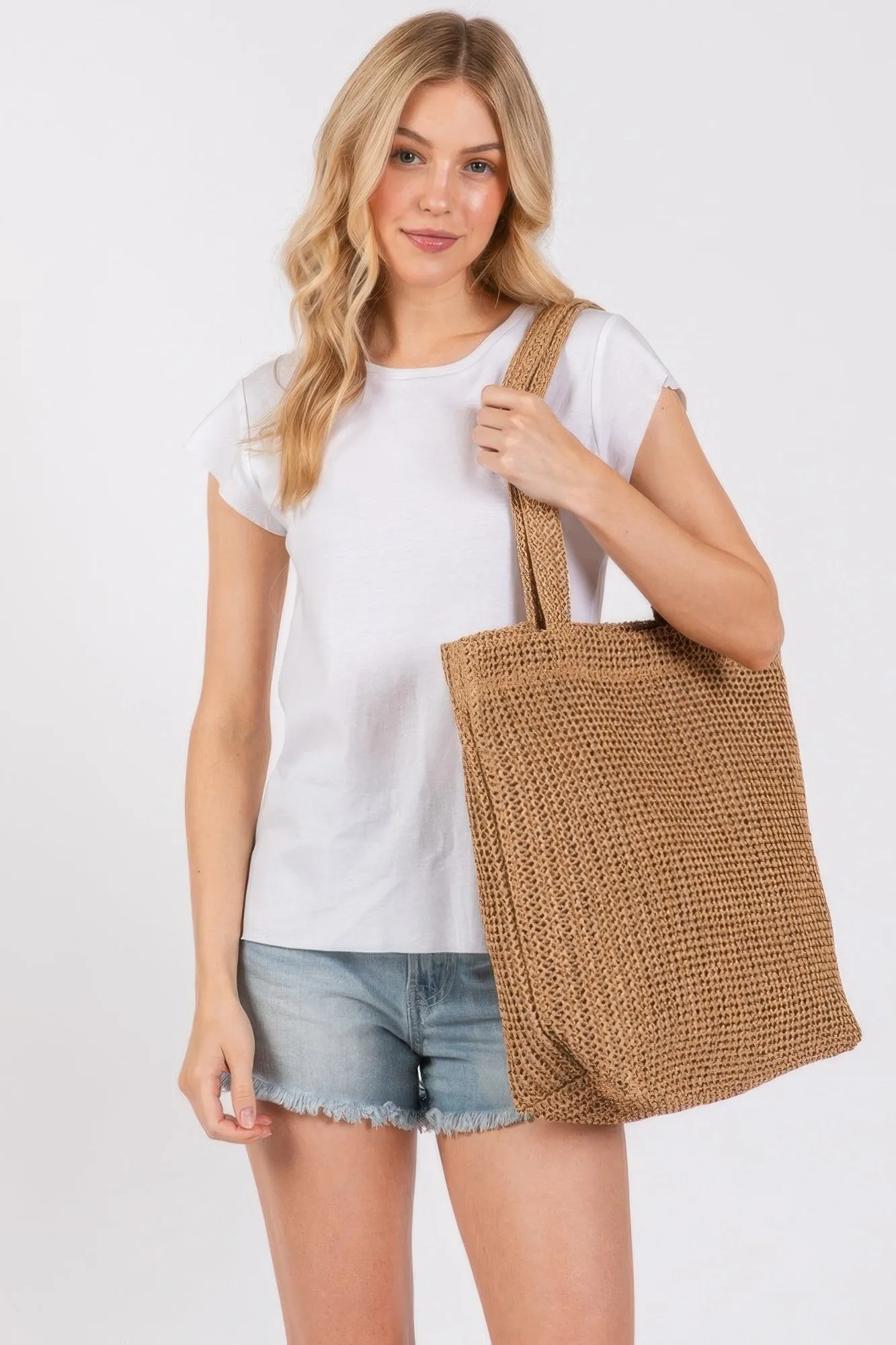 Solid Crochet Straw Bag