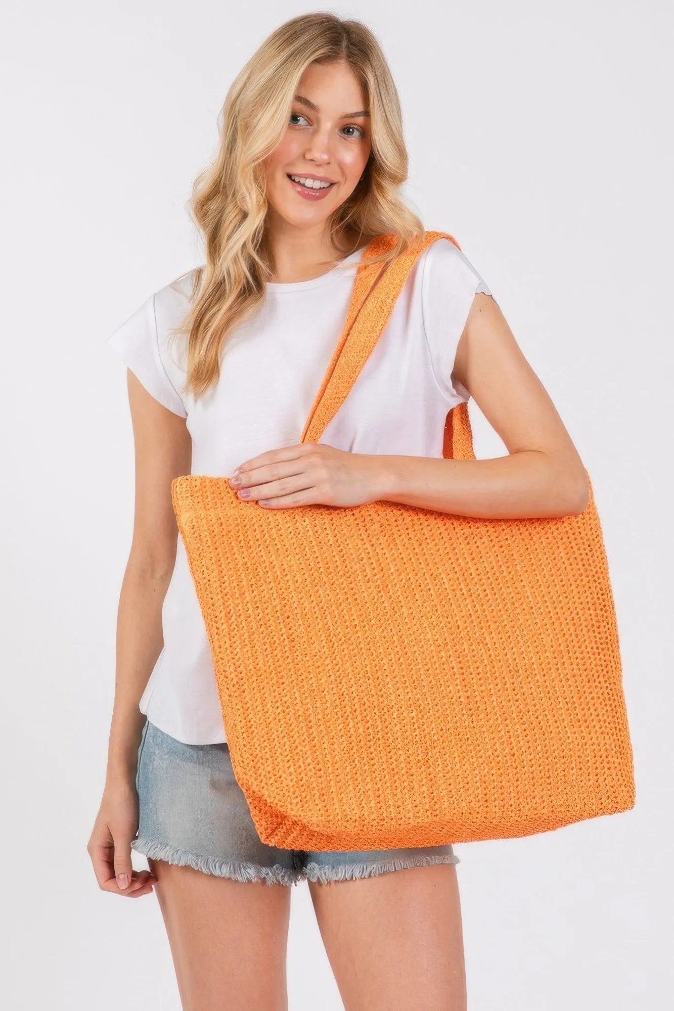 Solid Crochet Straw Bag