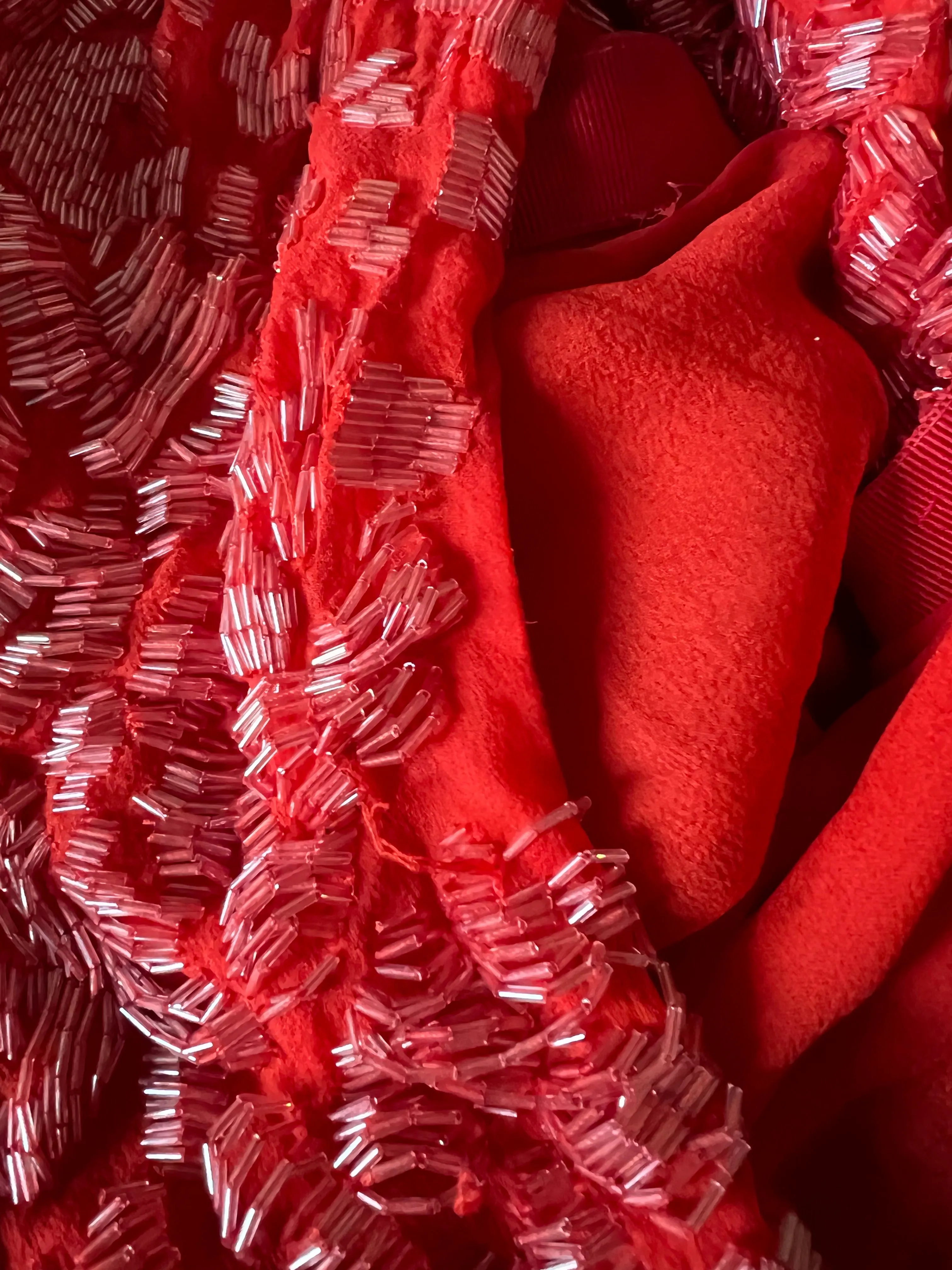 Spectacular 1980s Salvatore Ferragamo Red Glass Beaded One Shoulder Dress