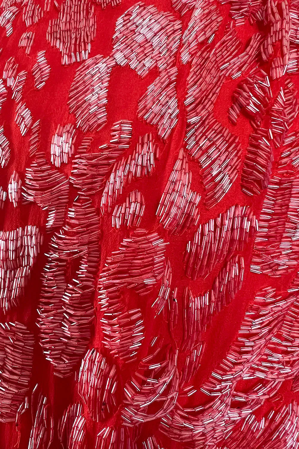 Spectacular 1980s Salvatore Ferragamo Red Glass Beaded One Shoulder Dress