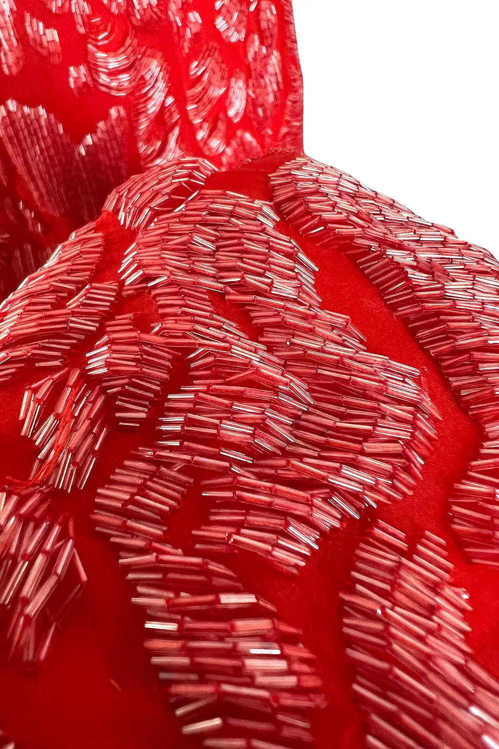 Spectacular 1980s Salvatore Ferragamo Red Glass Beaded One Shoulder Dress